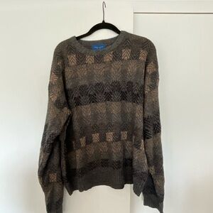 Towncraft Brown and Gray Crewneck Sweater with Geometric Pattern
